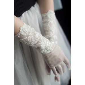 Lange Bridal Handschoenen Polsbandje Kristal Kralen Kant Wedding Handschoen Voor Vrouwen Avondjurk Sieraden Bruid Accessoires