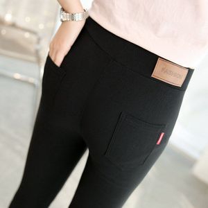 WKOUD Zwart Potlood Broek Vrouwen Witte Skinny Leggings Hoge Taille Zakken Terug Slim Dunne Broek Studenten Fitness P8746