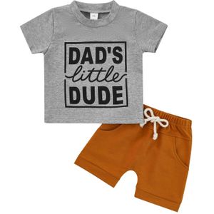 Baby Baby Jongen Tweedelig Pak, brief Print Korte Mouw Ronde Hals Tops + Pocket Elastische Taille Shorts