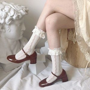 Lolita Kant Sokken Vrouwen Hollow Hart Sokken Meisjes Zoete Elastische Lange Sokken Been Vrouwelijke Streetwear Calcetines