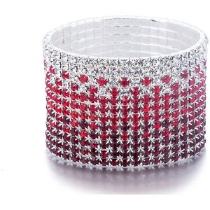 12 Rijen Bruiloft Armband Red En Clear Crystal Strass Combinatie Verzilverd Bridal Sieraden Stretch Bangle Armbanden