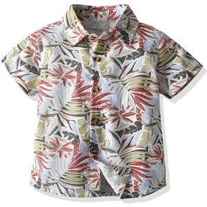 1-8Y Zomer Kids Baby Jongens Strand Shirts Tops Bloemen Print Korte Mouw Enkele Breasted Causale Shirts Tops