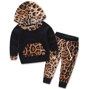 Cotton Blend Leopard Patroon 2 Pcs Kid Baby Jongens Meisje Sport Trui Kapmantel Broek Set Kleding Outfit