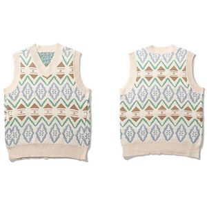 Lacible Harajuku Jumper Trui Vest Oversize Hip Hop Streetwear Geometrie Gebreide Trui Mannen Vrouwen Mouwloze Trui Uitloper