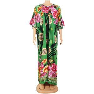 Lente Herfst Bohemian Vrouwen Jurk 100% Katoen Bloemenprint Afrikaanse Vrouwelijke Jurk Plus Size Vintage