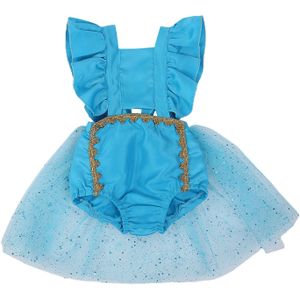 Prinses 0-12M Baby Baby Meisjes Romper Jurk Blauw Ruche Korte Mouw Sneeuw Tulle Bandage Playsuit Verjaardag party Dress