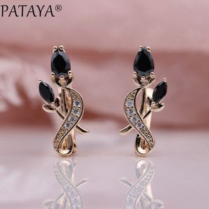 Pataya Rose Flower Earring Vrouwen Mode Originele Noble Leuke Sieraden 585 Rose Gold Water Cubic Zirkoon Dangle Oorbellen