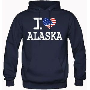 Ik Liefde Alaska Hartvormige Amerikaanse Vlag Hoodie