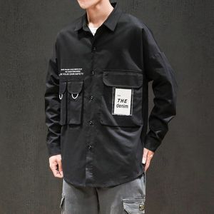 Zazomde Zwarte Shirts Oversize Hip Hop Streetwear Casual Brand Shirt Mannen Lange Mouw Losse Lente Herfst Korea Kleding