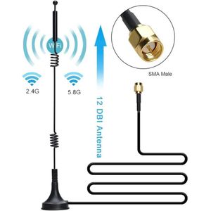12dbi Wifi Antenne 2.4G/5.8G Dual Band Pole Antenne Sma Male/Rp Sma Male Met Magnetische base Voor Router Camera Signaal Booster