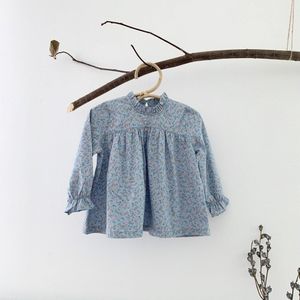 Koreaanse Stijl Herfst Baby Meisjes Blauw Bloemen Blouses Lange Mouwen Kinderen Tops Peuters Kinderen Shirts