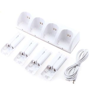 Voor Wii Controller Quad 4 Dock Station Charger + 4 Stuks 2800 Mah Oplaadbare Batterijen Kit Voor Wii Remote Controller wit Charger