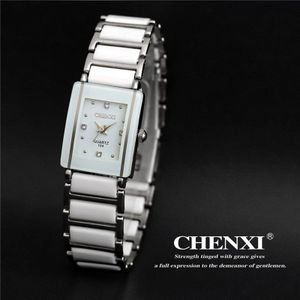 Luxe Brand CHENXI Elegante Vrouw Horloge Strass Wit Zilver Eenvoudige Stijlvolle Keramiek Armband Quartz Casual Horloge