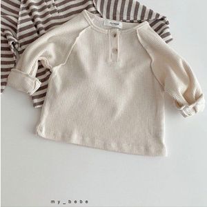 Kids Baby Meisjes Jongens Gestreepte Kleding Peuter Baby Geribbelde Katoen Lange Mouw T-shirt Met Knoppen Casual Tops Kleding