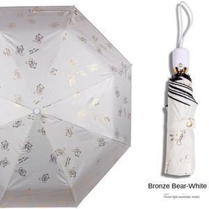 Drie Vouwen Zonnige Regenachtige Paraplu Zwarte Coating Zonnebrandcrème Uv Paraplu Automatische Leuke Bronzing Beer Winddicht Vrouwen Paraplu