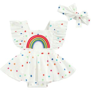 Citgeett Zomer Baby Baby Meisjes Bodysuit Jurk Leuke Rainbow Dots Patroon Ruche Mouw Jumpsuit Kleding Pak