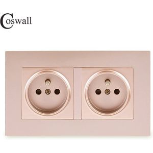 Coswall Eenvoudige Stijl Pc Panel Dubbele Franse Standaard Stopcontact Geaard Met Kinderen Beschermende Deur Wit Zwart Grijs Goud