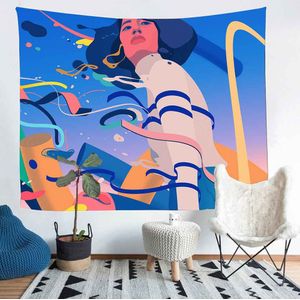 Simsant Afrikaanse Amerikaanse Zwarte Meisje Tapestry Kleurrijke Schilderij Abstracte Kunst Muur Opknoping Wandtapijten Voor Woonkamer Thuis Dorm