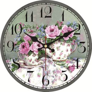 Shabby Chic Inkt Schilderij Bloem Klok Home Decor Voor Keuken Stille Living Horloges Accessoires Art Vintage Grote Wandklokken