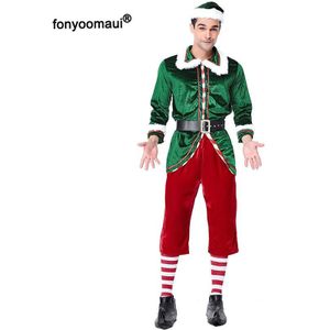 Volwassen Koppels Familie Mr &amp; Mrs Christmas Santa Elf Kostuum 5 Pcs Pak Jaar X-Mas Fleece Kleding voor Mannen &amp; Vrouwen Plus Size