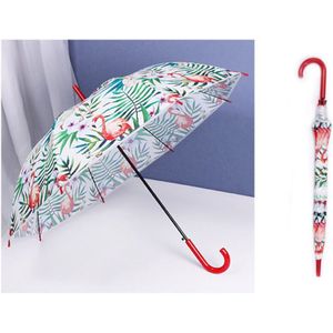 Children's Umbrellas Flamingos Transparent Umbrellas Girl's Long Handle Umbrella Fresh And Simple Student's Wwindbreak Umbrella