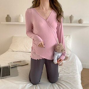251 # Dunne Modale Moederschap Verpleging Nachtkleding Suits Zomer Nachtkleding Kleding Voor Zwangere Vrouwen Zwangerschap Slaap Lounge Pyjama