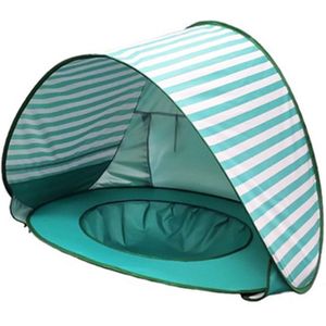 Tuin Draagbare Zonnescherm Easy Setup Strand Tent Zonnescherm Onderdak Met Zwembad Voor Baby Outdoor Fun-Lichtblauw/groene Streep
