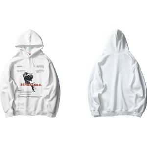 Mannen Hip Hop Winter Fleece Trui Hoodies Spaceman Print Harajuku Streetwear Herfst Katoen Warm Hooded Sweatshirts Bruin