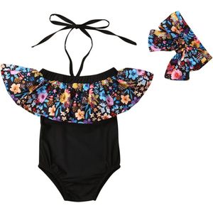Kids Baby Meisje Kleurrijke Bloemen Off Shoulder Bikini Set Badmode Ruches Badpak Badpak Beachwear