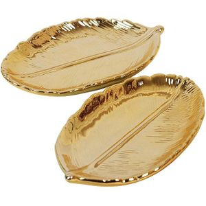 2 Pack Golden Leaf Shaped Storage Tray Ceramic Jewelry Ring Dish Plates Necklace Bracelet Holder Tray Organizer
