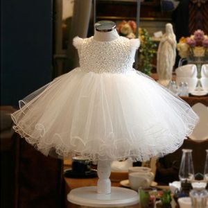 Mode Pailletten Bloem Meisje Jurk Party Bruiloft Prinses Witte Tulle Peuter Baby Meisjes Doopsel 1st Verjaardag Gown