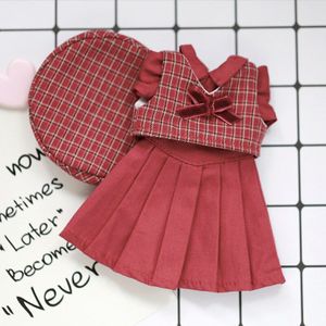 30Cm Bjd Baby Kleding Meisje Mode Retro Plaid Jurk Hoed Uniform Rok Pak Voor Sd Yosd 1/6bjd poppenkleertjes Pop Accessoires