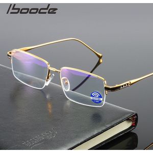 Iboode Half Frame Leesbril Verziend Anti Blauw Licht Brillen Voor Vrouwen Mannen Metalen Computer Goggle + 1.5 + 4.0
