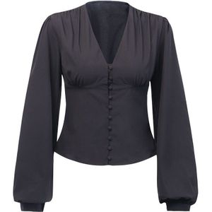 Ltph Herfst Vrouwen Shirts Sexy V-hals Hoge Taille Lantaarn Mouwen Single-Breasted Solid blouse Tops
