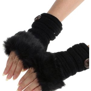 Winter Vrouwen Handschoenen Pluche Faux Fur Breien Wol Warm Houden Mode Korte Mitten Vingerloze Lady Girl Half Vinger Handschoen
