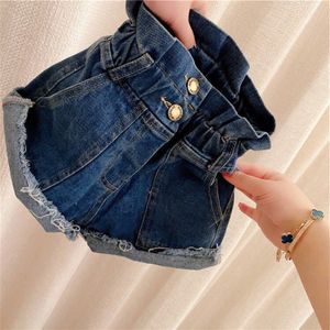 Peuter Meisjes Denim Shorts Hoge Taille Jeans Shorts Kids Casual Blauwe Knop Dichtheid Bottoms Baby Kleding Outfits