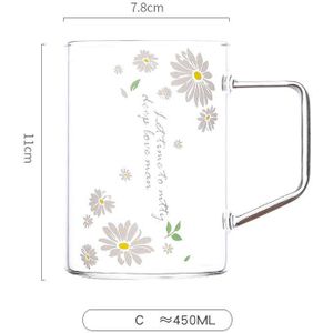 Creatieve Daisy Glas Mok Hittebestendig Ontbijt Cup Melk Sap Water Koffie Cup Handvat Reizen Mok Home Office Drinkware 450 Ml