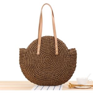 Casual Rotan Vrouwen Schoudertassen Cirkel Stro Handtassen Grote Capaciteit Handmae Zomer Totes Lady Ronde Bohemian Strand Treval Sac