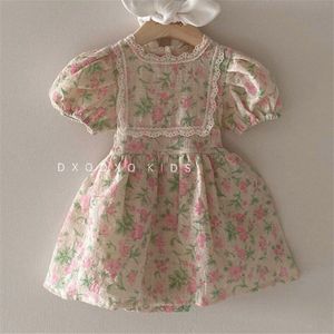 Koreaanse Stijl Peuter Meisje Zomer Vintage Tutu Jurk Bloemen Patroon Kids Meisjes Korte Mouwen Jurken Baby Mode Zomer