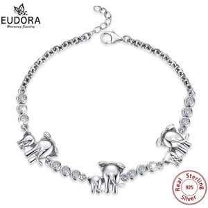 Eudora Echt 925 Sterling Zilveren Olifant Handgemaakte Armband Met 12 Zirconia Sieraden Dier 6 Olifanten Vrouwen Armband BC05