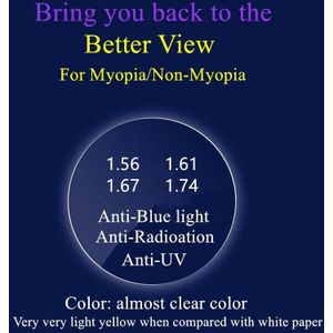 Enkele Vision Straling Voorkomen Brillen Recept Lens Blue-Ray/Uv-Anti Asferische Dioptrie Lens Bijziendheid Verziendheid Presbyopie