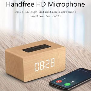Houten Bluetooth Speaker Wekker Draadloze Draagbare HiFi Shock Bass Altavoz TF Soundbar MP3 Speaker FM Radio Microfoon