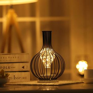 Iron Minimalistische Holle Tafel Lampen Warm Licht Vintage Koperdraad Lantaarn Slaapkamer Bedlampje Bureaulamp Voor Home Decor