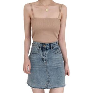 Koreaanse Minimalistische Vrouwen Mouwloze Geribbelde Gebreide Vest Dubbele Spaghettibandjes Vlakte Effen Kleur Hemdje Casual Slim Tube Tank Top