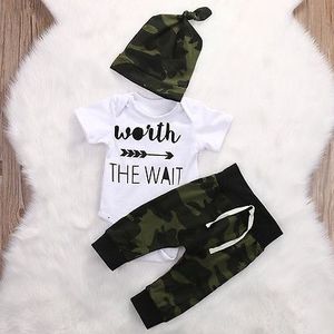 AA 3PCS Newborn baby Boys clothing set Romper +Camouflage Pants+ Hat infant clothes 3pcs suit baby girl clothing sets