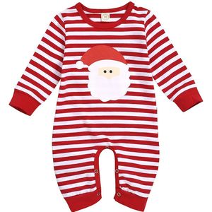 Pasgeboren Baby Jongen Meisje Kleding Kerst Gestreepte Santa Print Jumpsuit O-hals Lange Mouw Romper Xmas