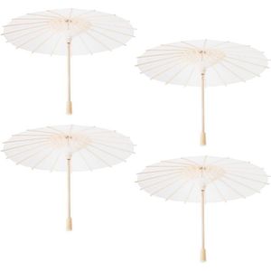 4 stuks Wit Papier Parasol Paraplu Chinese Japanse Papier Paraplu Bruiloft Decoratie Diameter 30cm Willekeurige Paraplu Handvat Stijl