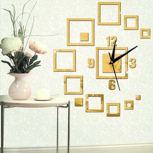 Vierkante 3D DIY Digitale Wandklok Modern Spiegel Reloj De Pared Woonkamer Muur Horloge Sticker Horloge Murale Klok