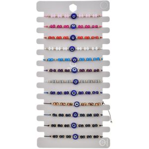 Vrouwen 12 Stks/set Blauw Turkse Evil Eye Charms Weave Armbanden Crystal Bead Verstelbare Touw Ketting Enkelbanden Polsband Girl Sieraden
