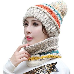 Beanie Muts Sjaal Gezichtsmasker Set Gebreide Cap Halswarmer Hoofddeksels Vrouwen Meisjes Winter Outdoor Skiën Cap Neck Gezicht Cover fz